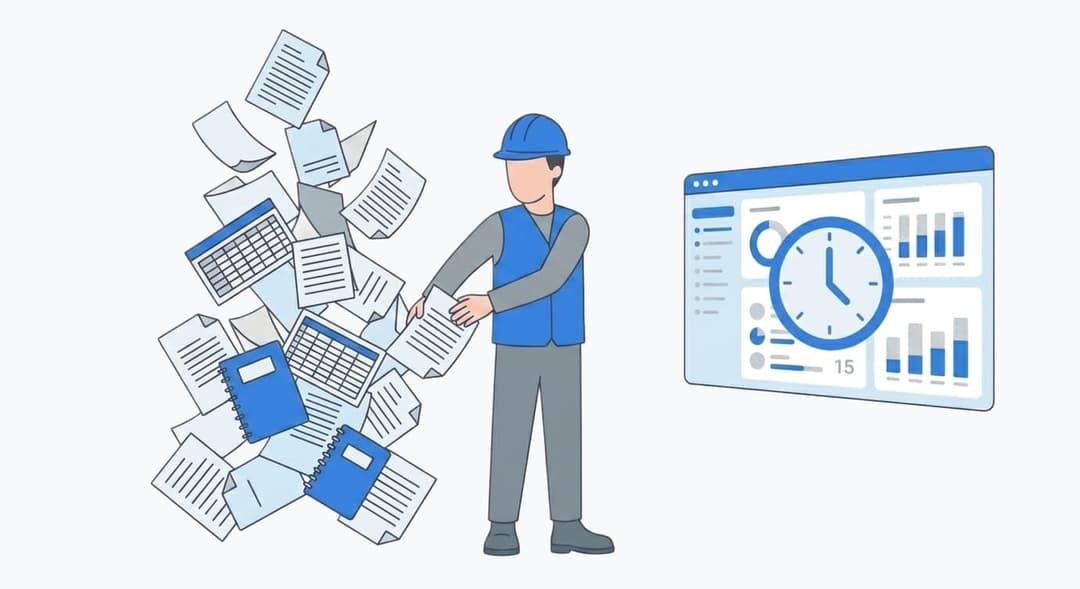 Construction worker with automated workflow illustration